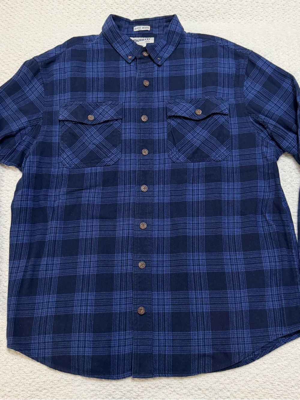 Duluth Trading Flannel Shirt Blue Plaid Long Sleeves Cotton Men’s XL Tall